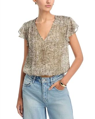 Ramy Brook Teresa Flutter Sleeve Top In Olive Combo