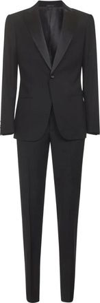 Giorgio Armani Kostuums, Heren, Zwart, XL, Wol, Zwarte Iconische Peak Revers Jurk
