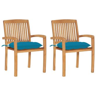 vidaXL Vidaxl - Sillas De Jard&iacute;n 2 Uds Madera De Teca Con Cojines Azul Claro
