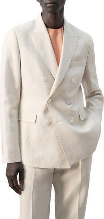 Mango Amalfi Slim Fit Tan Linen Double Breasted Suit Jacket in Ecru at Nordstrom, Size 42