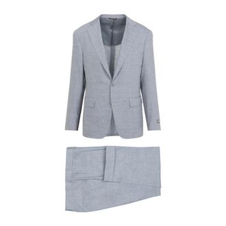 Canali Single Breasted Suits, male, Blue, Size: XL Linen and Wool Suit