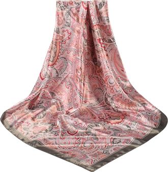 Generic Satin Cashew Flower Prints Square Scarf Woman Summer Scarf (Grey, One Size)