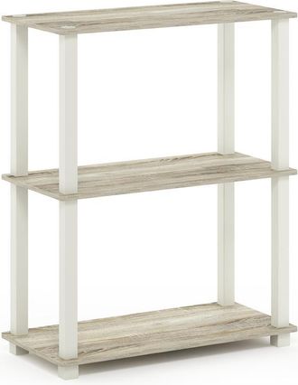 Furinno Turn-S-Tube 3-Tier Compact Multipurpose Shelf Display Rack with Square Tube, Sonoma Oak/White
