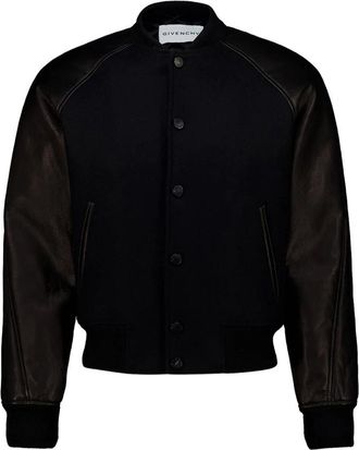 Givenchy Jassen, Heren, Zwart, XL, Wol, Wool Bomberjack met Omgekeerd Logo