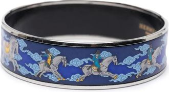 Herm&egrave;s 2000-2020 Horse Riding brede emaille armband met patroon - Blauw