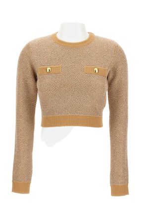 Elisabetta Franchi Cropped Textured Wool Sweater With Gold Button Details