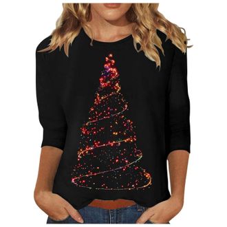 Generic Womens Christmas Tops UK Funny Xmas Tree Red Wine Glass Cow Print Blouse Casual Cozy Sweatshirt Tops Christmas Long Sleeve Shirt for Women 3/4 Sleeve 