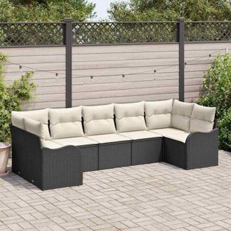 vidaXL Vidaxl - Conjunto De Sof&aacute; De Jard&iacute;n Con Coj&iacute;n 7 Pcs Negro Polirat&aacute;n