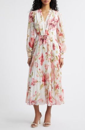 Ever New Saskia Long Sleeve Faux Wrap Dress in Blush Lyell Floral at Nordstrom, Size 10