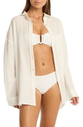 Sea Level Australia Sunset Beach Oversize Cotton Cover-Up Shirt in White at Nordstrom Rack, Size Medium