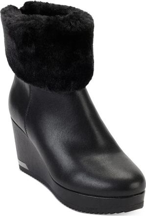 DKNY Dkny Nadra K3201890 Boots Womens Black Leather Wedge Heel Bootie LION679