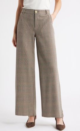 Wit & Wisdom Whitney Skyrise Glen Plaid Pleated Wide Leg Trousers in Taupe Multi at Nordstrom, Size 0P