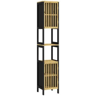 HOMCOM Tall Bathroom Cabinet Bamboo Bathroom Cupboard With Adjustable Shelves | TJ Hughes