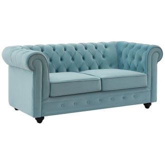 Vente-Unique Vente-unique - Divano 2 posti in Velluto Azzurro pastello - chesterfield