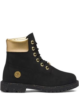 Timberland 6 Inch Premium Black Nubuck/Gold boots