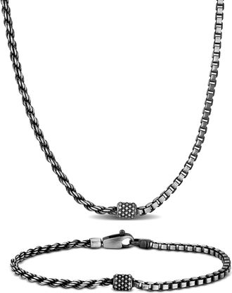 Mimi & Max Half Rope Half Box Link Necklace and Anklet Set Oxidised Sterling Silver