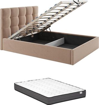 Vente-Unique Canap&eacute; abatible140 x 190 cm - Terciopelo - Beige + Colch&oacute;n - MIRDAL de Pascal Morabito