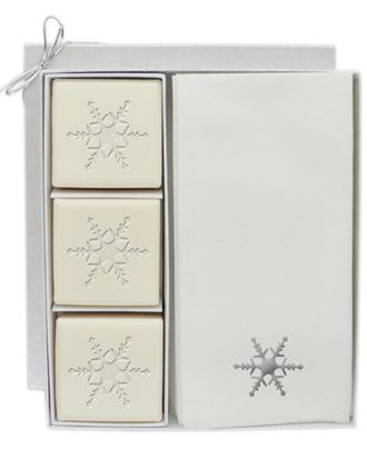 Carved Solutions Snowflake Motif 3pc Soap Set with 12 Silver Embossed Towels
