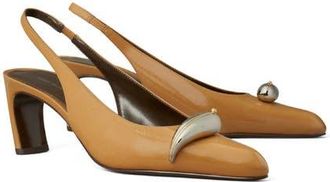 Tory Burch Pierced XL Slingback Pump in Cantucci /Silver at Nordstrom, Size 10.5