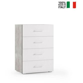 Terraneo Mobile 4 Cassetti Guide In Metallo e Piano Con Vassoio Contenitore cemento frontali bianco