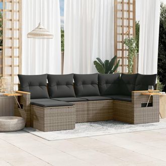 vidaXL Set De Muebles De Jard&iacute;n 6 Pzas Y Cojines Rat&aacute;n Sint&eacute;tico Gris Vidaxl