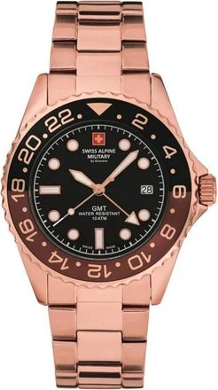 Swiss Alpine Military Zwitsers Alpenleger Zwitsers Horloge GMT Duiker Herenhorloge- Ros&eacute;goud- 42mm 7052.1164 - Heren - Horloges - Zwart - ONE Size - Accessoires