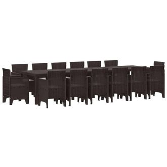 vidaXL Conjunto De Comedor De Jard&iacute;n 15 Pcs Marr&oacute;n Ratan Polt Vidaxl