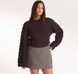 Lounge Cropped jumper met kabelsteek - Donker Chocoladekleurig - XXL