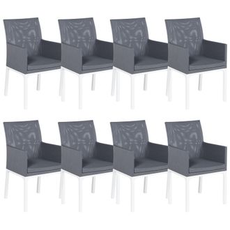 Beliani Conjunto De 8 Sillas De Poli&eacute;ster Gris Oscuro Blanco Metal Patas Espuma Bacoli