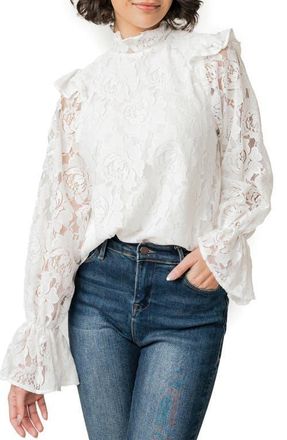 Gibsonlook Ruffle Lace Top in Ivory at Nordstrom, Size Xx-Small
