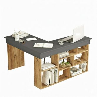 Dmora Escritorio Angete, Escritorio Multiusos, Mesa De Oficina Para Pc, El Plan De Trabajo, 129x120h72 Cm, Roble Y Negro, Con Embalaje Reforzado - Dmora