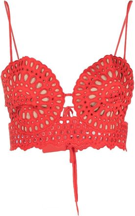 Stella McCartney cut out-detail bralette top - women - Polyamide/Cotton/Linen/Flax - 38 - Red