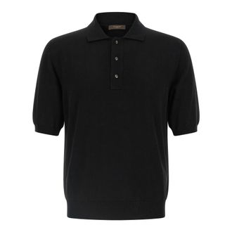 Zanone Polo Shirts, male, Black, Size: 2XL Cotton Knit Polo Shirt