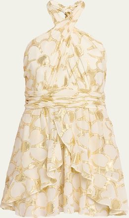 Ramy Brook Reuben Metallic Floral Halter Mini Dress