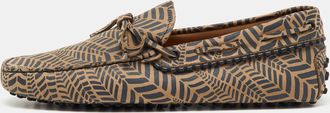 Tod's Tods Beige/dark Grey Printed Leather Bow Loafers