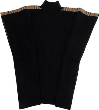 Burberry Girls Cape With Check Side Bands, Black Wool Coat