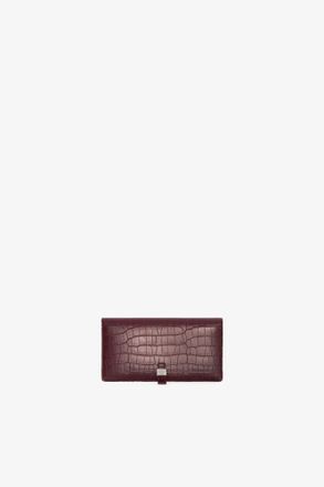 Ganni Burgundy Red Sue Long Slim Wallet in Croco