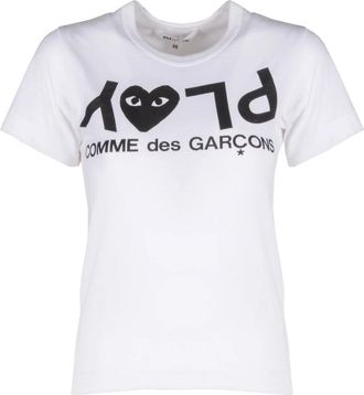 Comme Des Gar&ccedil;ons Stijlvol Wit T-shirt met Logo Print - Dames - T-shirts - Wit - XS - Katoen - Tops
