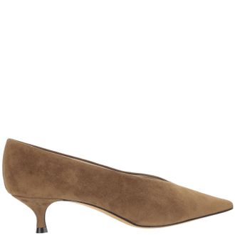 Le Monde Beryl Beige Pointed-Toe Low Kitten Heel Suede Pumps