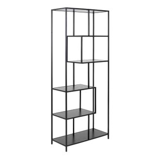 Furniture To Go Seaford Tall Black Metal Bookcase with 5 Black Shelves