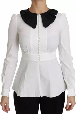 Dolce & Gabbana Womens Peter Pan Collar Blouse White Cotton Elastane