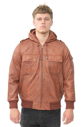 Infinity Leather Heren bruin leren bomberjack met capuchon - Tirana