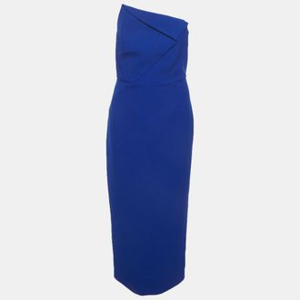 Roland Mouret Blue Crepe Strapless Asymmetric Midi Dress