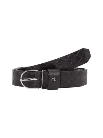 Calvin Klein Lederg&uuml;rtel CALVIN KLEIN CK METAL ROUND BUCKLE 2.5_BRAID, Damen, Gr. 75, schwarz, Rindsleder, unifarben, G&uuml;rtel Lederg&uuml;rtel, mit Rautenstruktur