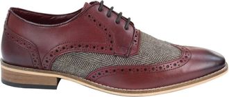 House of Cavani Mens Classic Oxford Tweed Brogue Derby Shoes in Burgundy Leather