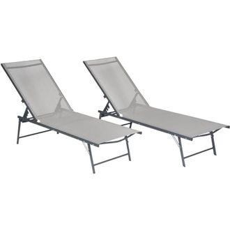Happy Garden Lote De 2 Tumbonas Plegables Sicilia De Textileno Gris Estructura Antracita