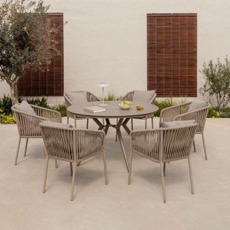 Sklum Set De Mesa Redonda &Oslash;125 Cm Valerie Y 6 Sillas De Jard&iacute;n Con Reposabrazos En Aluminio Arhiza Classic Sklum