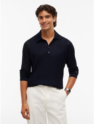 Tommy Hilfiger Mens New York Label Performance Sweater Polo - Navy Blue - L
