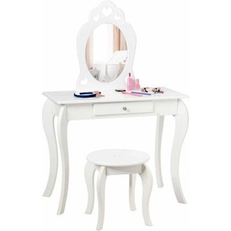 Costway Costway Tocador Con Taburete Y Espejo Para Ni&ntilde;a De Madera 70x57x105 Cent&iacute;metros Mesa De Maquillaje Con Caj&oacute;n (blanco)