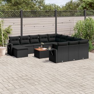 vidaXL Set De Sof&aacute;s De Jard&iacute;n Y Cojines 13 Pzas Rat&aacute;n Sint&eacute;tico Negro Vidaxl